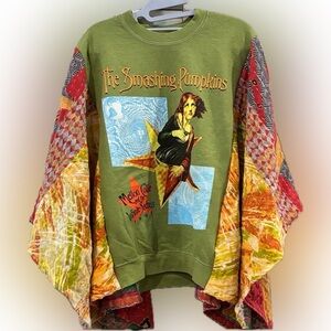 Hand Crafted NEW Smashing Pumpkins Sweatshirt w/ Kantha sleeves, by Susie.
